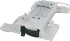 A white plastic appliance part with a black component, isolated on a white background. Produktbild-Vorschau