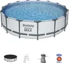 A round above-ground swimming pool with accessories shown below. Produktbild-Vorschau