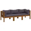 A three-seater wooden sofa with gray cushions, shown against a white background. Náhled obrázku produktu