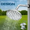 A shower head spraying water in a garden setting, with text overlays highlighting design features. Náhľad obrázku produktu