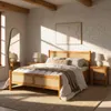Massivholzbett CEFIRA 140x200 cm mit Rattangeflecht, Eiche Produktbild-Vorschau 1