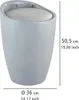 A light blue stool with a white seat, shown with dimensions indicated by text and lines. Produktbild-Vorschau
