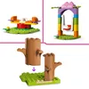 A collage of three LEGO building toy scenes: a carousel, a swing set, and two tree trunks being assembled. Produktbild-Vorschau