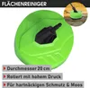 A green surface cleaner attachment for a pressure washer is shown, with a smaller inset image of it being used on a wooden deck. Produktbild-Vorschau