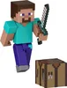 A Minecraft action figure of the character Steve, holding a sword, and a crafting table accessory, on a white background. Produktbild-Vorschau