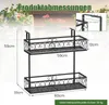 A black metal hanging shelf with two tiers, shown with dimensions and measurements indicated by text and lines. Produktbild-Vorschau