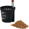 A black hydroponic pot with a water level indicator and a pile of expanded clay aggregate (LECA) on a white background. Produktbild-Vorschau