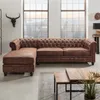 Rohová pohovka Chesterfield 270 cm, starožitně hnědá, s Náhled obrázku produktu 1