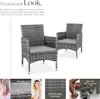 Two gray rattan chairs with light gray cushions are shown, with additional marketing images below. Produktbild-Vorschau