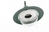A close-up, low-angle view of a green outdoor wall lamp against a white background. Produktbild-Vorschau