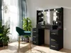 A black vanity table with LED lights and a mirror, a teal chair, and several potted plants in a room with natural light. Náhled obrázku produktu