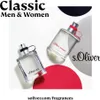 Two bottles of s.Oliver perfume, one for men and one for women, are displayed on a white background with red and gray circular accents. Produktbild-Vorschau
