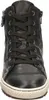 A front view of a black leather high-top sneaker with white soles and laces. Produktbild-Vorschau