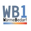 The image displays the text "WB1" in large, bold letters, with "WärmeBedarf" written below it. A gradient bar with colors ranging from blue to orange is positioned at the bottom. Produktbild-Vorschau