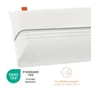 Close-up of a white pillow with certifications and descriptive text. Produktbild-Vorschau