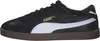 A side view of a black Puma sneaker with white accents and a brown sole. Voir les images du produit