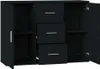 A black sideboard with three drawers and two doors, shown open. Produktbild-Vorschau