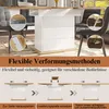 A dining table with chairs in a dining room setting, with diagrams showing how to extend the table. Produktbild-Vorschau