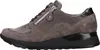 A side view of a gray sneaker with a black sole and brown laces. Produktbild-Vorschau