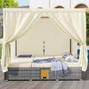An outdoor daybed with curtains, set on a wooden deck next to a pool. Anteprima dell’immagine prodotto