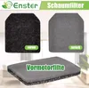 A collage of three different foam filters, with text labels and a brand logo. Produktbild-Vorschau