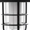 A close-up view of the top section of a black solar garden light with clear plastic panels. Produktbild-Vorschau