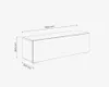 A diagram showing the dimensions of a lowboard TV stand. Voir les images du produit