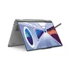 A gray 2-in-1 laptop is shown open and at an angle, displaying a colorful digital art scene on its screen. A stylus pen is positioned near the screen. Produktbild-Vorschau