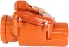 A close-up studio shot of an orange plastic backwater valve. Náhľad obrázku produktu