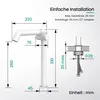 Diagram showing the dimensions and installation details of a faucet. Podgląd zdjęcia produktu