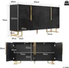 A diagram showing the dimensions of a black sideboard with gold accents. Podgląd zdjęcia produktu