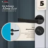 A marketing image showcasing a black aluminum door handle set with text and graphics highlighting its features and warranty. Produktbild-Vorschau
