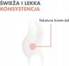 A marketing image showing a swatch of a cream-gel product with text overlays describing its texture and consistency. Náhľad obrázku produktu