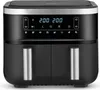 A black dual-chamber air fryer with a digital display. Voir les images du produit