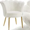 A white fluffy armchair with gold legs. Produktbild-Vorschau