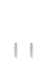 A pair of silver hoop earrings with white stones, presented against a white background. Podgląd zdjęcia produktu