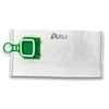A white vacuum cleaner bag with a green plastic closure mechanism. Produktbild-Vorschau