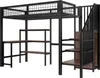 A loft bed with a desk and shelves, shown against a white background. Produktbild-Vorschau