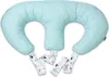 A teal and white patterned nursing pillow with attached fabric straps. Voir les images du produit