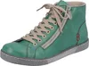 A single green high-top sneaker with beige laces and a side zipper is shown against a white background. Produktbild-Vorschau