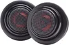 Two black car speakers with gray mesh grilles and red accents are shown against a white background. Produktbild-Vorschau