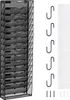 A black metal wall-mounted organizer with multiple compartments, shown with S-hooks and screws. Náhľad obrázku produktu