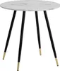 A round marble-look table with three black legs tipped with gold. Produktbild-Vorschau