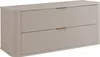 A beige bathroom cabinet with two drawers and gold handles is shown against a white background. Voir les images du produit