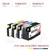 Four ink cartridges are lined up, with the front cartridge displaying the "953XL" model number and an American flag design. Text overlays highlight "HIGH Yield", "VIBRANT Color", and "PERFECT Replacement". Produktbild-Vorschau