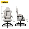 Two views of a gaming chair with dimensions indicated. Náhled obrázku produktu