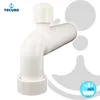 A white plumbing fitting with a logo and graphic elements. Produktbild-Vorschau