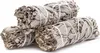 Three bundles of dried white sage tied with white string, presented on a white background. Produktbild-Vorschau