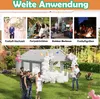 A collage of images showing different uses of a party tent, including a wedding, party activities, outdoor barbecue, and outdoor grilling, with a large image of the tent set up in a garden with people. Voir les images du produit