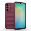 A burgundy smartphone case is shown from the back and side, with the phone's screen visible. Produktbild-Vorschau